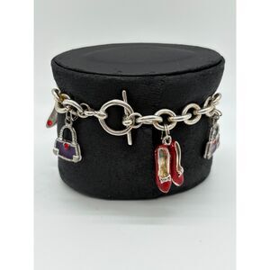 Silvertone Charm Bracelet with Red Shoes and Handbag charms